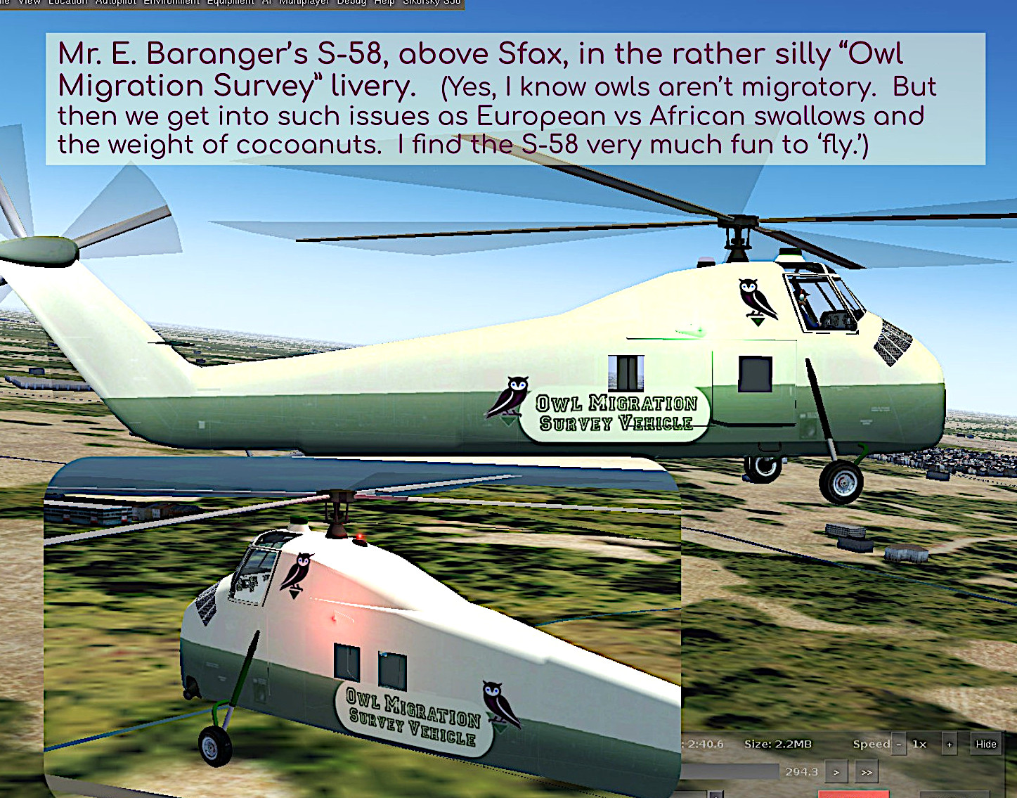 S-58 in "owl migration survey" repaint