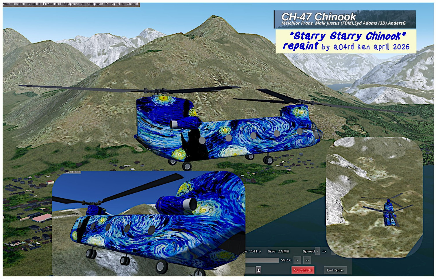 Chinook wearing Van Gogh starry night