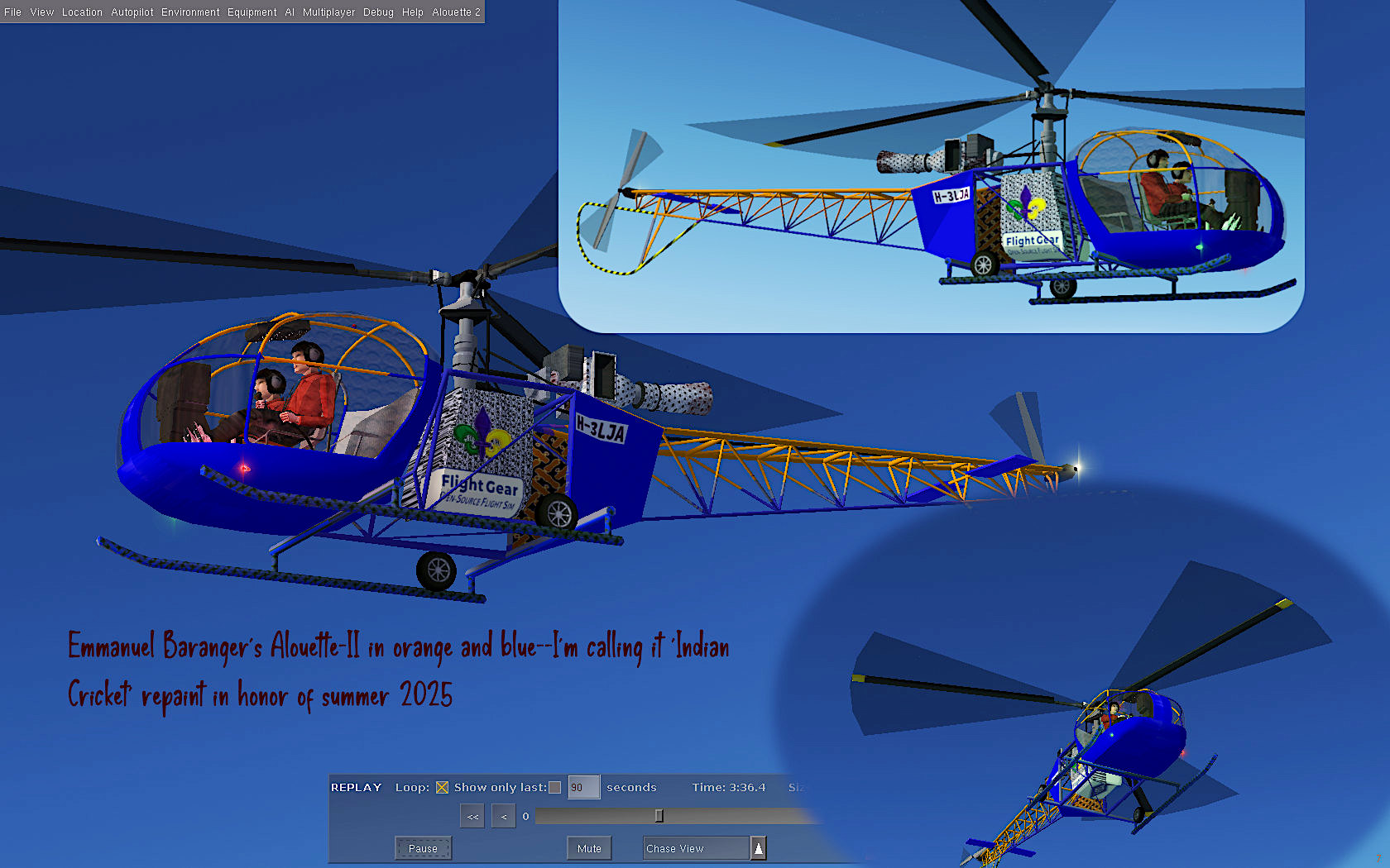 Alouette-II in "Indian Cricket" blue and orange paint
